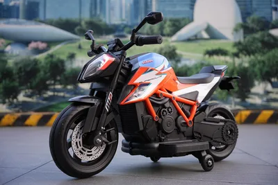 אופנוע סופרמוטו חשמלי לילדים - KTM - קיי.טי.אם דיוק 1290 12V